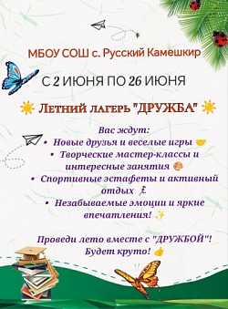 Афиша пришкольного лагеря «Дружба»